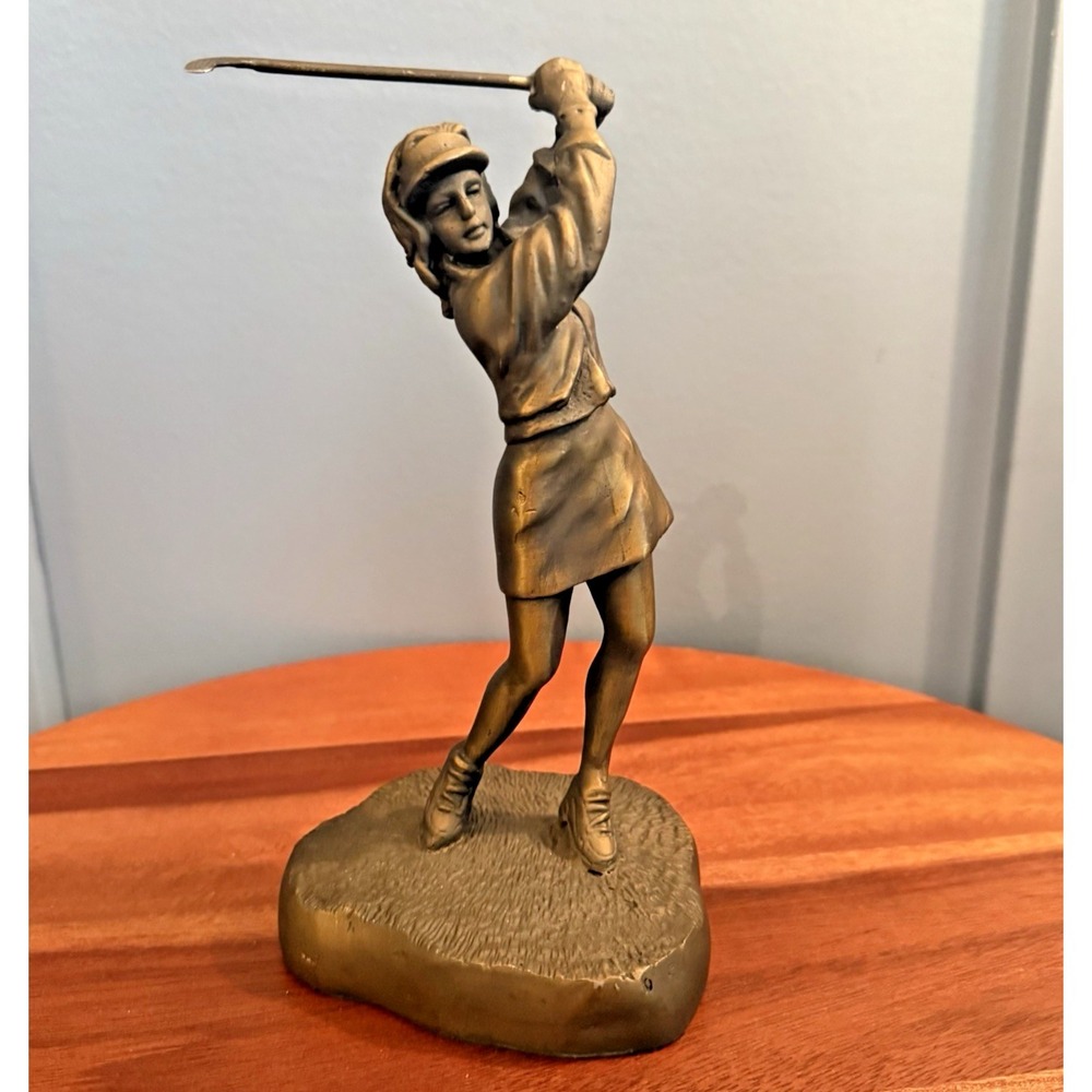 Vintage Bronze Golf Figurine Female Golfer Statue Shelf Decor Gift Bookend‎ 9"